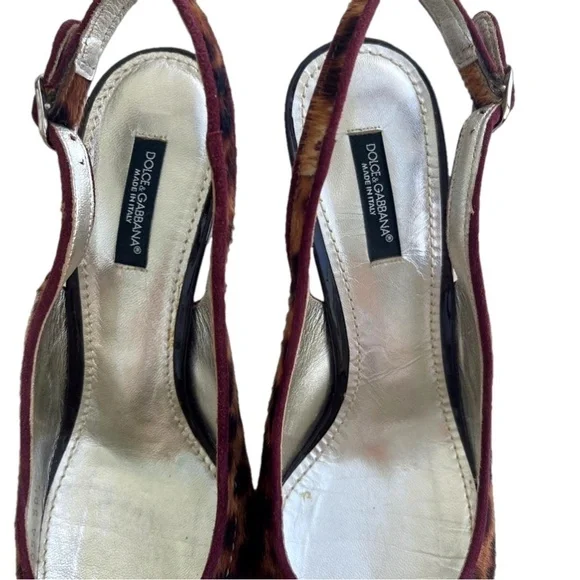 Dolce & Gabbana Patent Leather Leopard Ponyhair Slingback Size 8 1/5 M - Picture 3 of 7